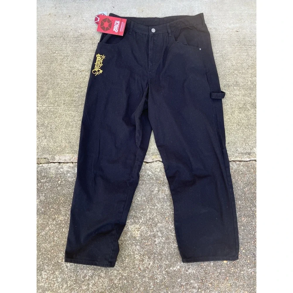 Southpole Men's 36x34 Straight Solid Black Denim Jeans Baggy Hip Hop NWT XL